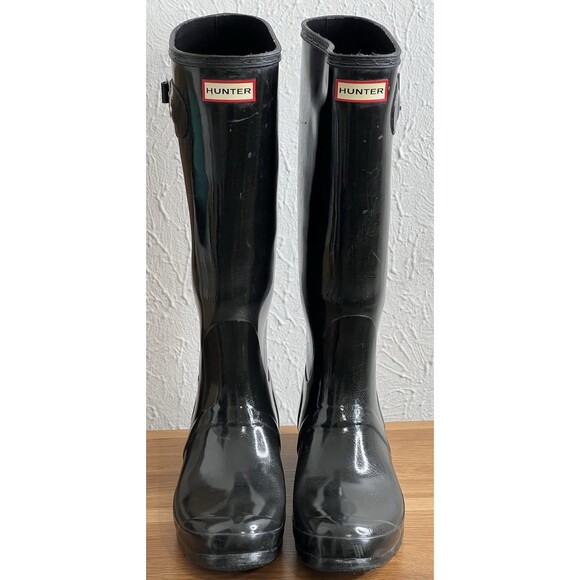 Hunter Women's Original Tall Rain Boots - Black Gloss  Size 10 - Picture 1 of 9